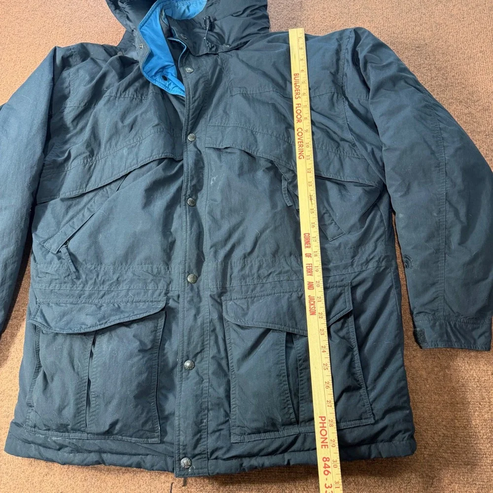 The North Face Mens Vintage Mountain Parka Jacket Black Down Fill Large Hooded